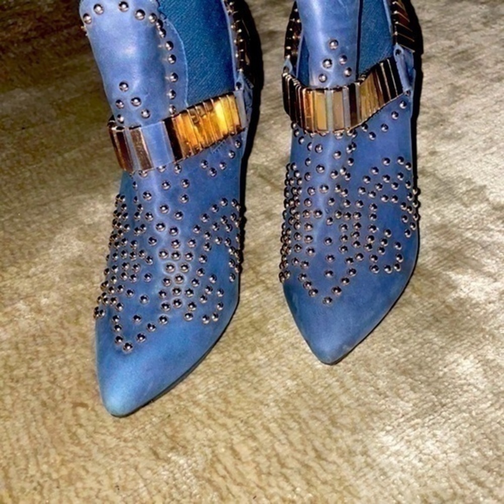 Jeffrey Campbell Blue Leather Studded Boots Size 6 Bootie Volpe gently preloved - Picture 10 of 13